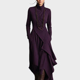 Teresa - Asymmetrisches Maxikleid aus Strick mit Rollkragen