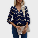 Emma - Dunkelblaue Bluse mit Gold-Zickzack