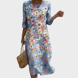 Mel - Helles Midi-Kleid mit buntem Blumenmuster