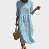 Natália - Midi-Kleid mit Rundhalsausschnitt und Muster