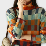 Erika - Bunter Patchwork-Rollkragenpullover mit Karomuster