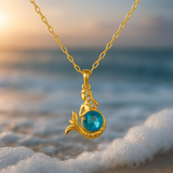 Goldenes Meerjungfrauen-Halsband mit Blauem Kristall