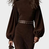 Retro lange Kleid mit langen Ärmeln und Stehkragen