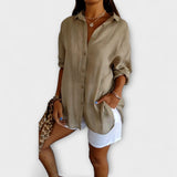 Saskia - Hellblaue elegante Leinenbluse