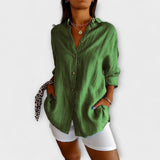 Saskia - Hellblaue elegante Leinenbluse