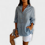 Saskia - Hellblaue elegante Leinenbluse