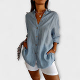 Saskia - Hellblaue elegante Leinenbluse