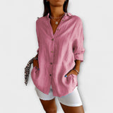 Saskia - Hellblaue elegante Leinenbluse