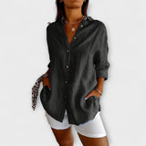 Saskia - Hellblaue elegante Leinenbluse