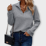 Vilja - Rosa Halfzip-Pullover mit Rippenmuster