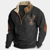 Lukáš – Herrenpullover mit Hirschmotiv und Reißverschluss am Hals